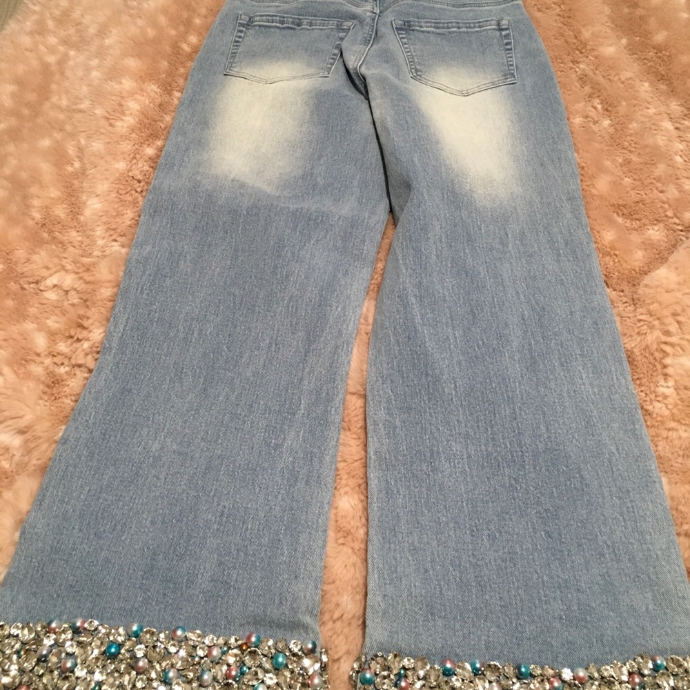 Boston Proper Embellished Light Blue Wide-Leg Jeans Ankle Jeans - Women - Picture 4 of 4